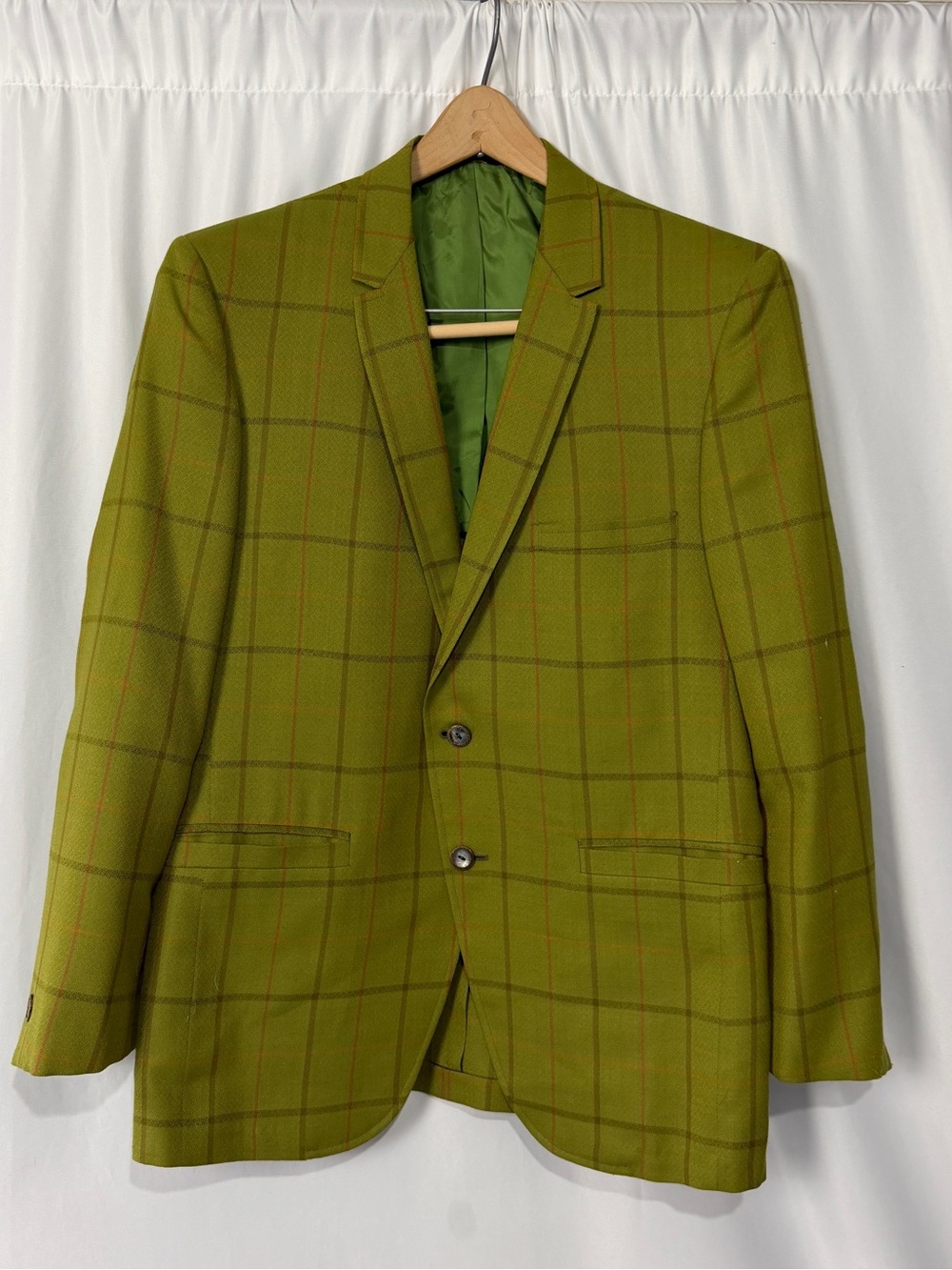 Vintage Society Brand Men's Olive Green Retro Windowpane Blazer